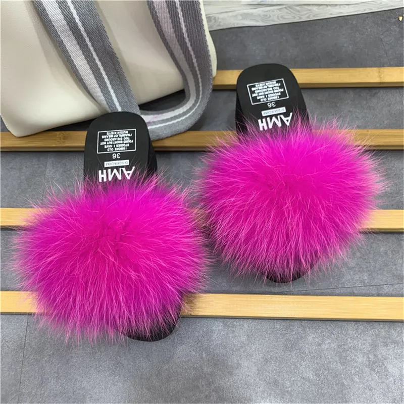 Женские шлепанцы на лисьем меху с натуральным мехом домашняя обувь пушистые