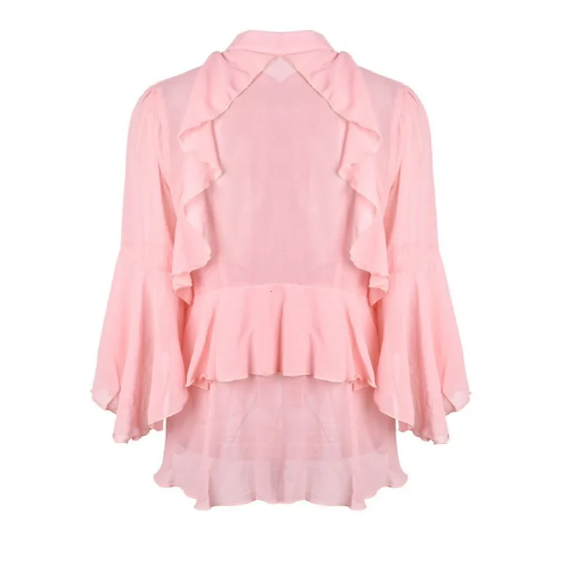 CHICEVER летняя Милая Лоскутная неровная розовая Женская блузка с оборками