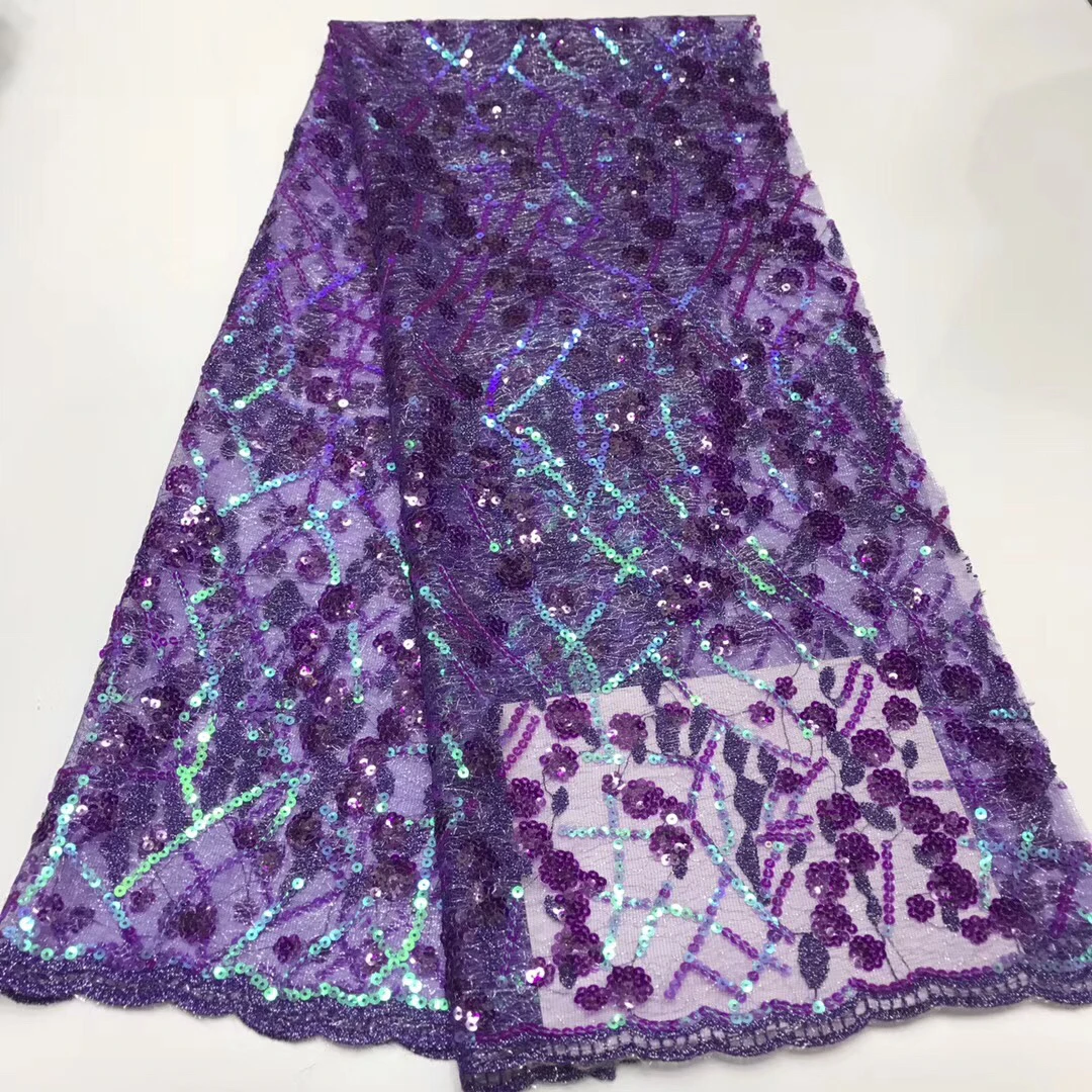 

2020 Purple Sequins Lace Fabric High Quality Latest African Lace Fabric Wedding Tulle Lace Fabric French Nigerian Lace KJY9028