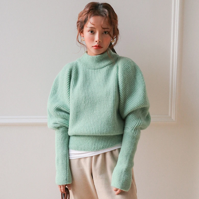 Новая зимняя водолазка в южнокорейском стиле с коротким рукавом-пузырьком