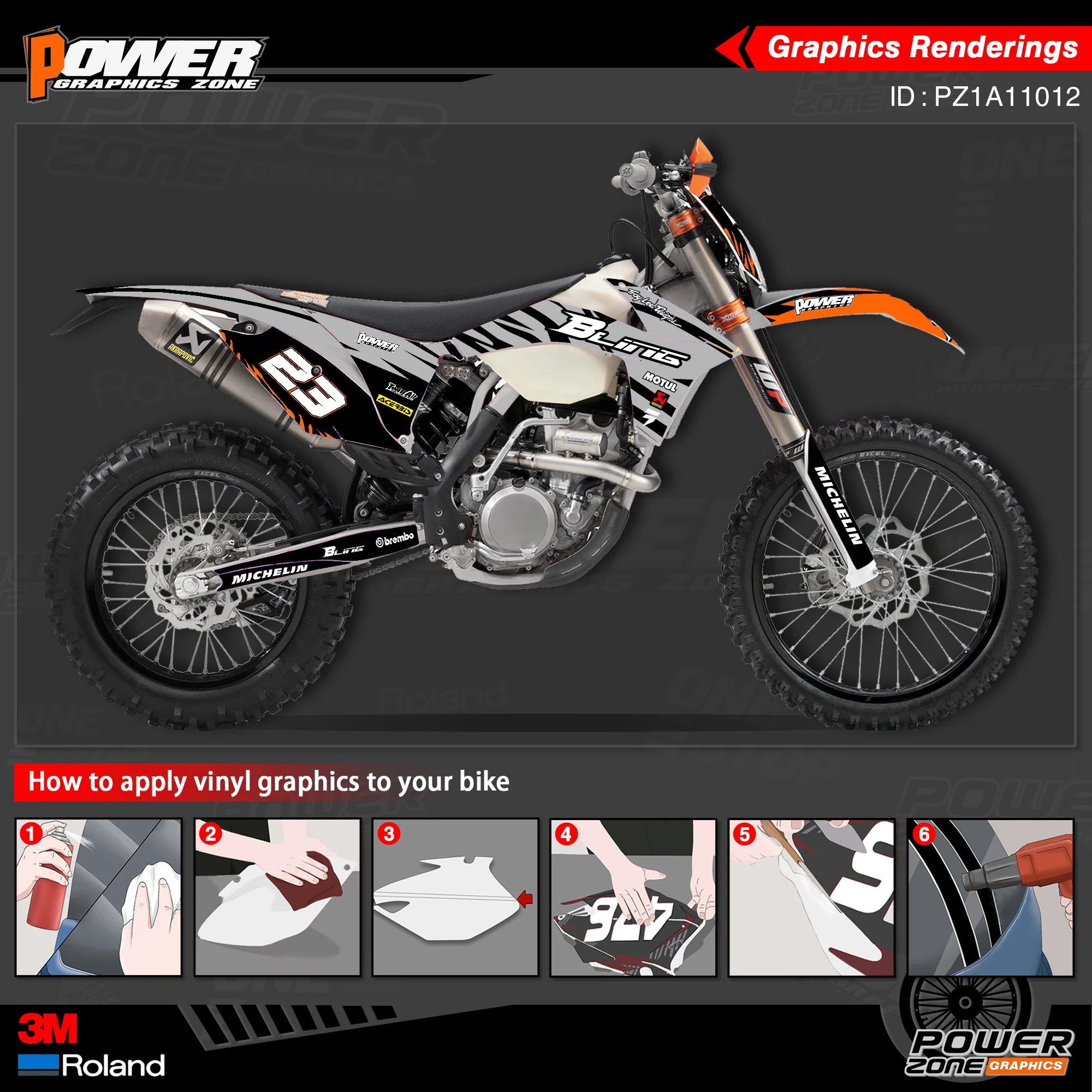 PowerZone Custom Team Graphics деколи для фона 3 м Набор наклеек KTM SX SXF MX 11-12 EXC XCW Enduro 12-13 125 до 500cc 12