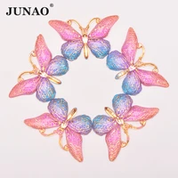 junao 10pcs 2538mm pink resin butterfly flat back rhinestones ornaments sew on crystal button for wedding appliques craft