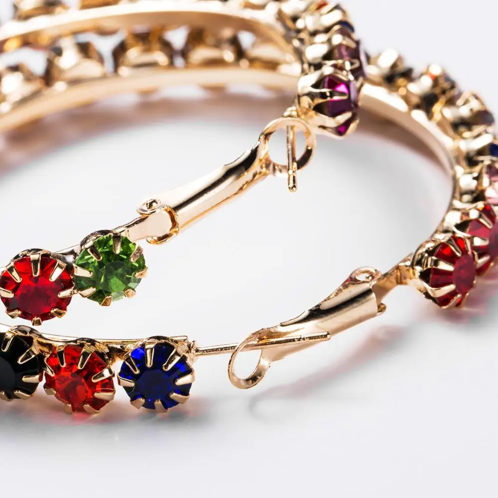 Модные Разноцветные стеклянные стразы серьги-кольца для женщин ювелирные