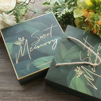 18 518 56cm 3set deep green leaves gold sweet memory design paper box bag as baby shower birthday wedding gift packaging use