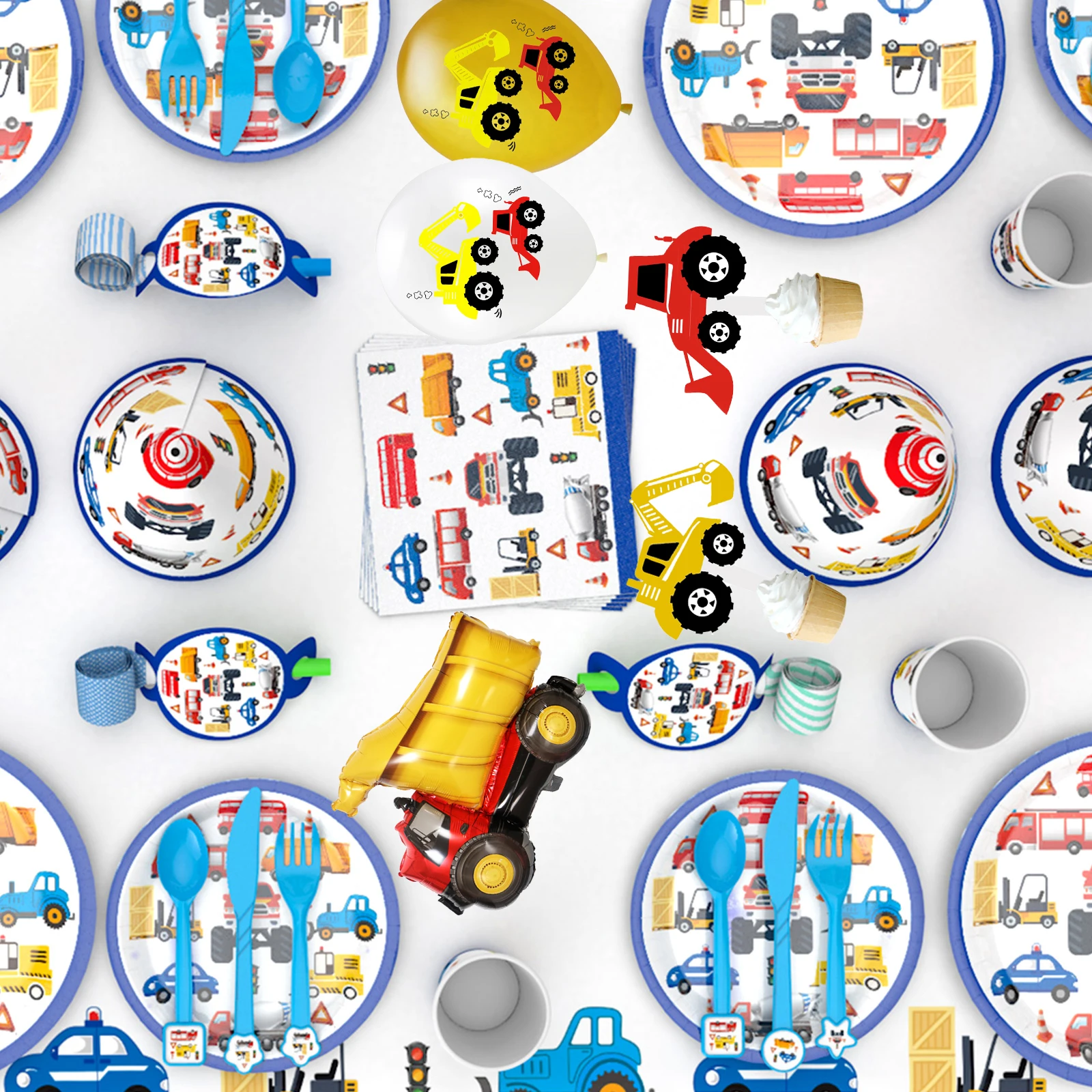 

Kid Party Decoration Construction Vehicle Excavator Tableware Set Balloon Globos Cake Topper Banner For Birthday Wedding Party