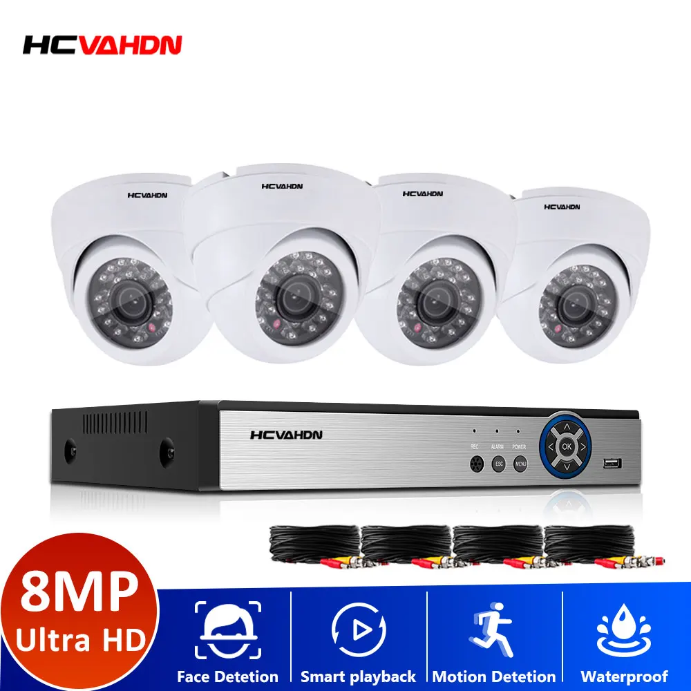

4CH 4K AHD DVR Kit Security Camera System 8MP 4pcs IR Leds Outdoor CCTV Dome Waterproof AHD HD Camera Video Surveillance Set