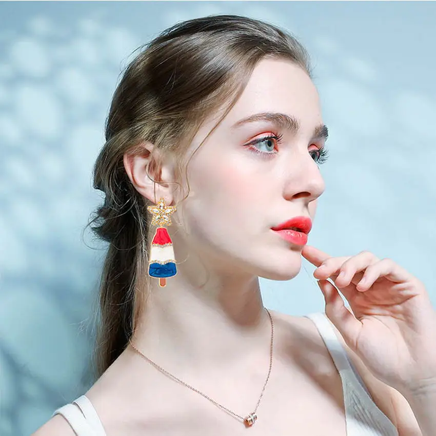 Красные белые синие эмалевые серьги в виде звезд Рождественская елка для женщин