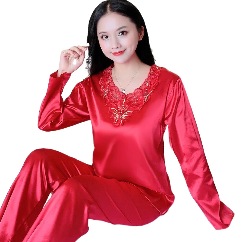 1311-12Women Pajamas Turndown Collar Pocket Long Sleeve Casual Pants 2 Piece Set Sleepwear Female Home Suit Sets Nightwear