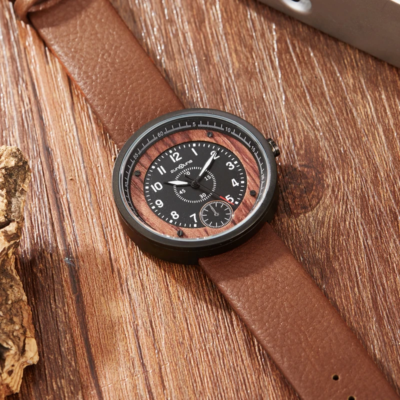 Мужские часы Топ бренд класса люкс деревянный циферблат повседневный кожаный