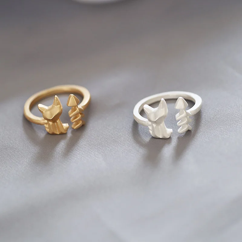 Женское кольцо с золотым котом Sansummer регулируемое простое рыбкой для девушек хит