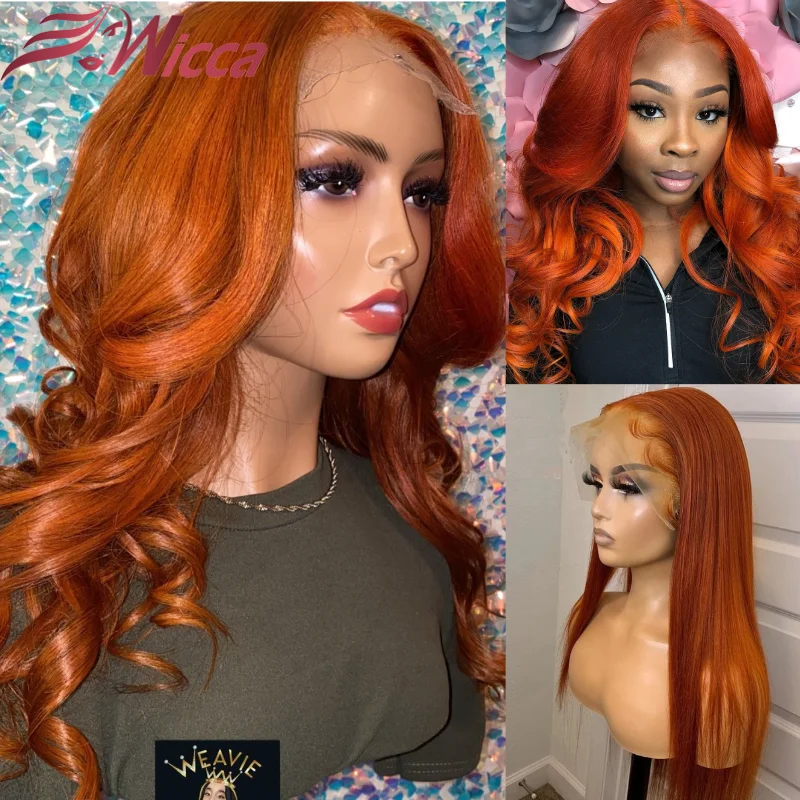 Омбре имбирный оранжевый цвет кружевные передние человеческие волосы парики