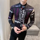 Рубашка под смокинг Herrenhemden с рукавом до локтя, простой приталенный силуэт, осенняя повседневная сексуальная рубашка с красивым принтом, мужской сценический костюм для ночного клуба, певицы