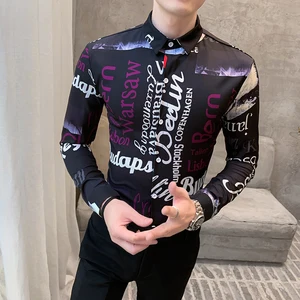 Рубашка под смокинг Herrenhemden с рукавом до локтя, простой приталенный силуэт, осенняя повседневная сексуальная рубашка с красивым принтом, мужской сценический костюм для ночного клуба, певицы