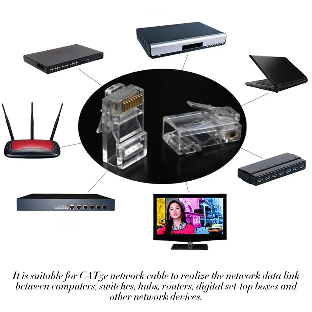 100 шт. кабельный терминал прозрачная Хрустальная головка 20 RJ45 CAT5 CAT5E модульный