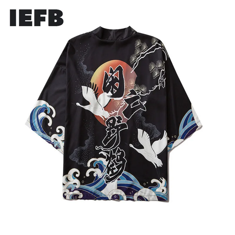 IEFB/мужская одежда Hanfu кардиган с рукавом три четверти в китайском стиле принтом