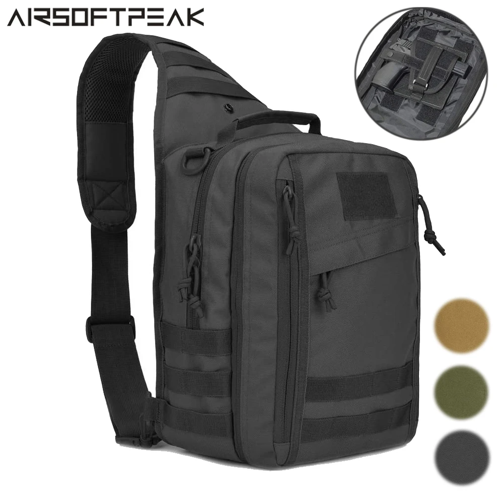 

Tactical Sling Bag Pack with Pistol Holster Military Sling Shoulder Backpack Outdoor Sports Assault Bag for Hunting Camping