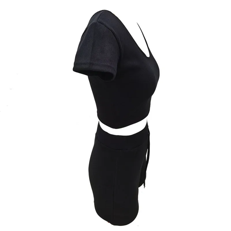 

Women Sports 2-piece Outfit Set Short Sleeve Solid Color Tops+Shorts Set for Ladies Female Summer 2021