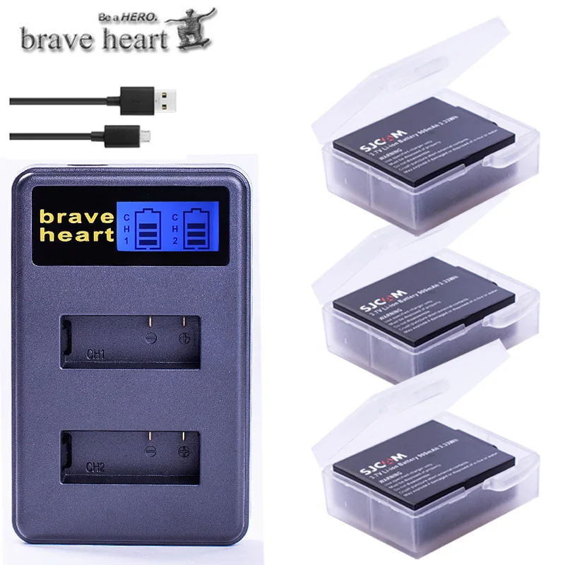 charger and 3battery 4x батарея sjcam sj4000 батарея sj6000 sj5000 двойное зарядное устройство для SJCAM sj 4000 5000 6000 sj7000 sj9000 SJ M10 аксессуары для камеры - Цвет: charger and 3battery