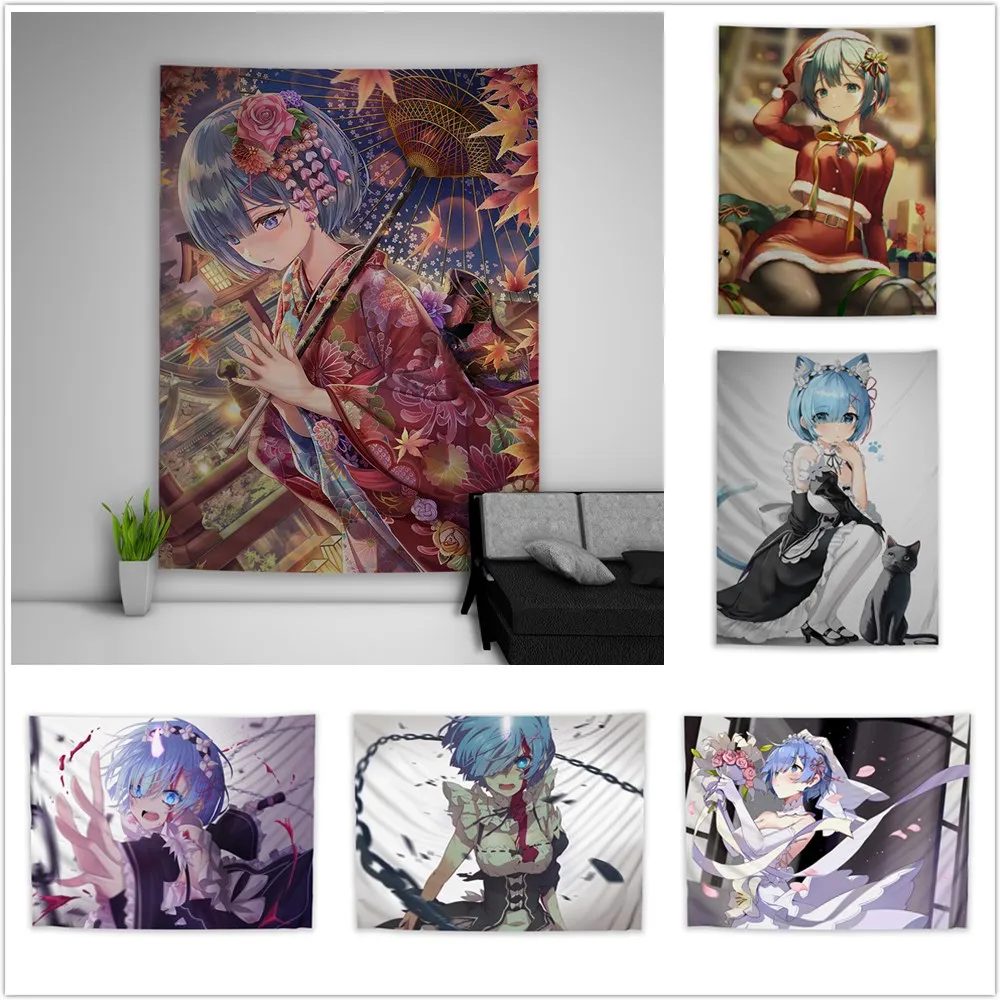 

Гобелен Re Zero Rem, искусство, настенный подвесной диван, стол, покрывало для кровати, постер для домашнего декора