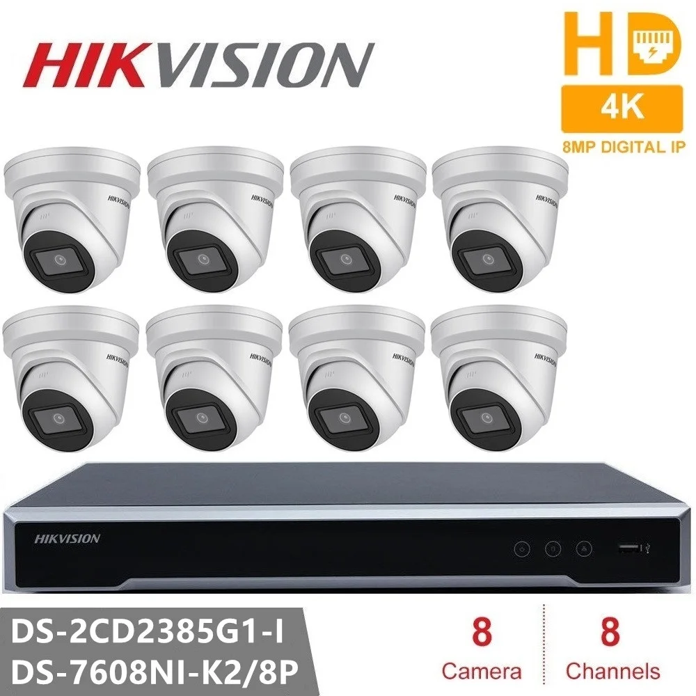 

Комплекты камер видеонаблюдения Hikvision, IP-камера 4K, 8 Мп, DS-2CD2385G1-I, ИК, ночная съемка, 30 м