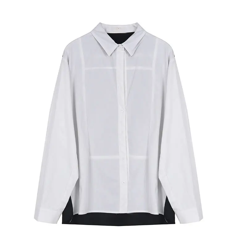 

XITAO Patchwork Hit Color Split Blouse Women Clothes 2021 Spring Fashion Loose Casual Polo Collar Long Sleeve Shirt Top ZY6290