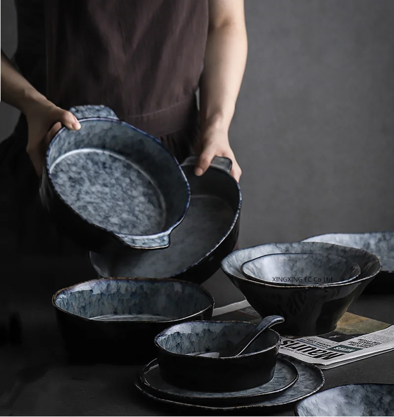 Обеденная тарелка в японском стиле Мраморная посуда миска для рамен