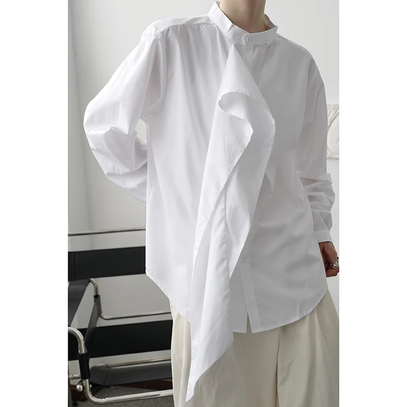 

M-XXL!Autumn style dark personality fashion asymmetric design Korean men's loose long-sleeved shirt hair stylist shirt.