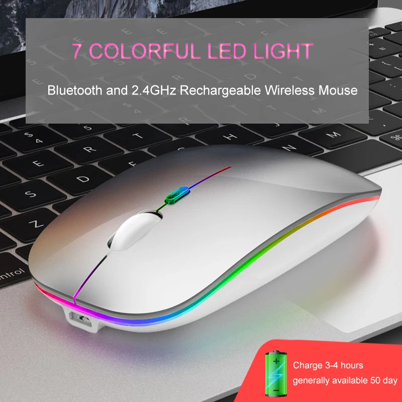 Wirless Rechargeable Bluetooth5.1 Mouse for Mac Laptop Wireless Bluetooth Colorful LED MacBook Pro Air Windows Android | Компьютеры и