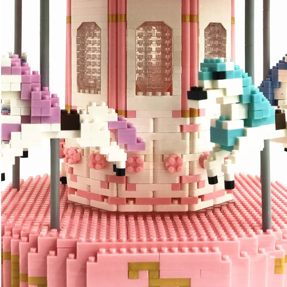 

Blocks Mini Architecture 3d Model Building Toys Bricks Princess Amusement Park Carousel Diamond Particles Girl Gift