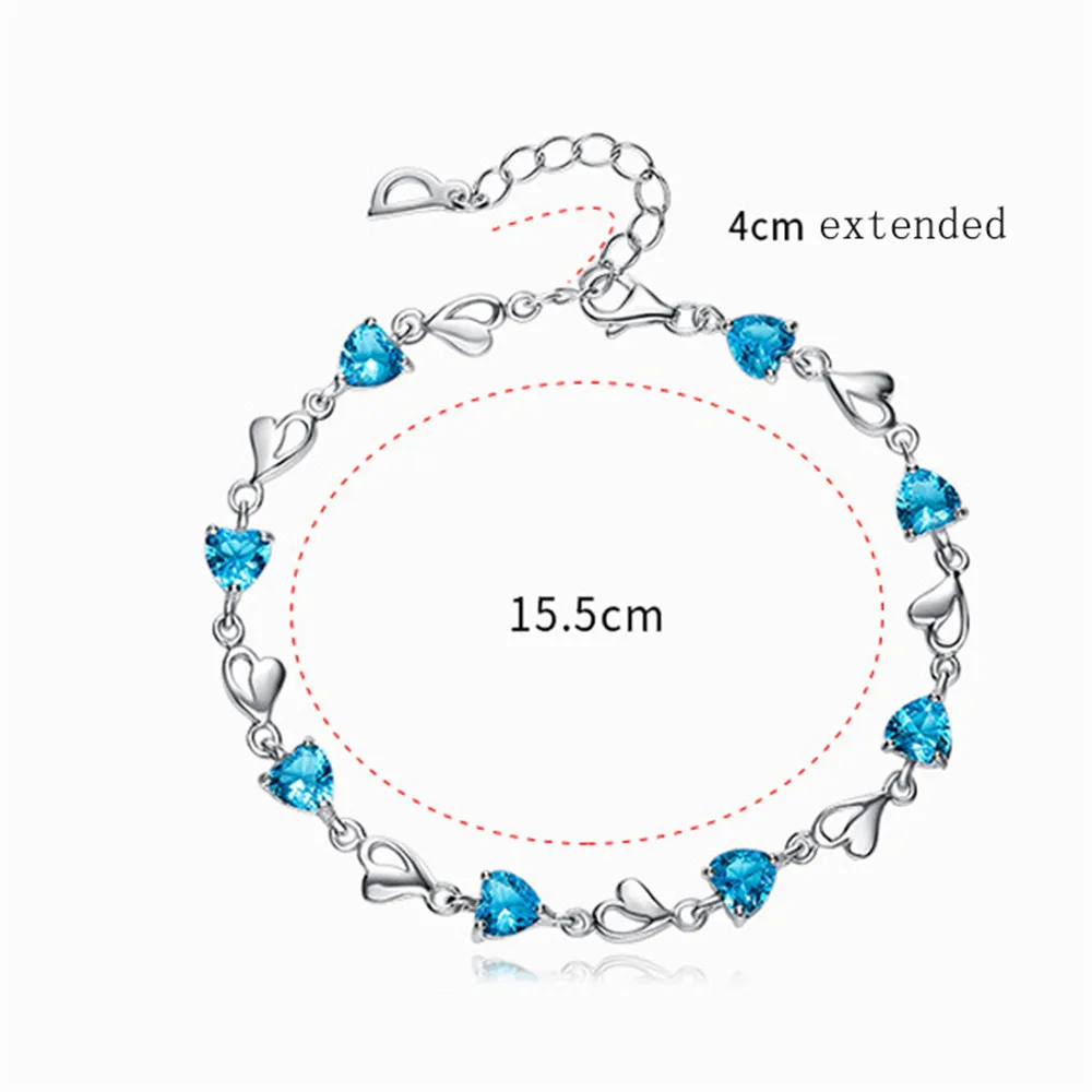 

Romantic Purple Blue Crystal Heart Chain Bracelet Fashion Tassel Bracelets for Women Valentine's Day Gifts