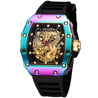 new fashion silicone automatic mechanical watch with transparent bottom mens watch tonneau shape trend brazilian watch relogio