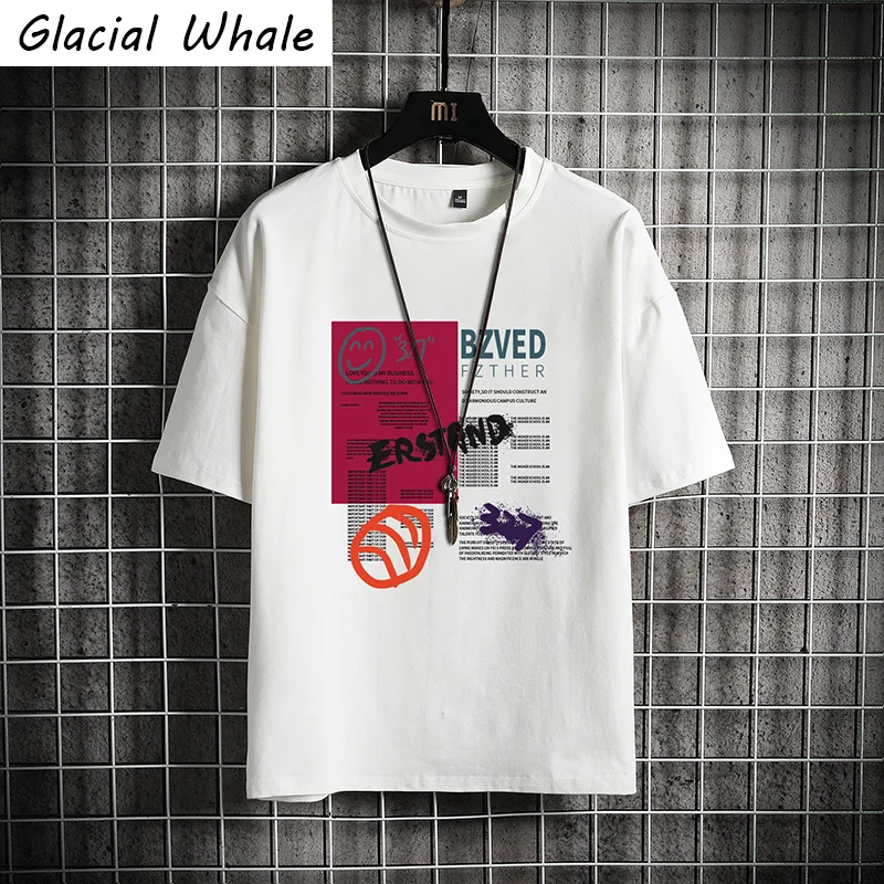 

GlacialWhale Мужская футболка для мужчин 2021 новые летние футболки с принтом Японская уличная одежда Harajuku размера плюс, большеразмерная футболка ...