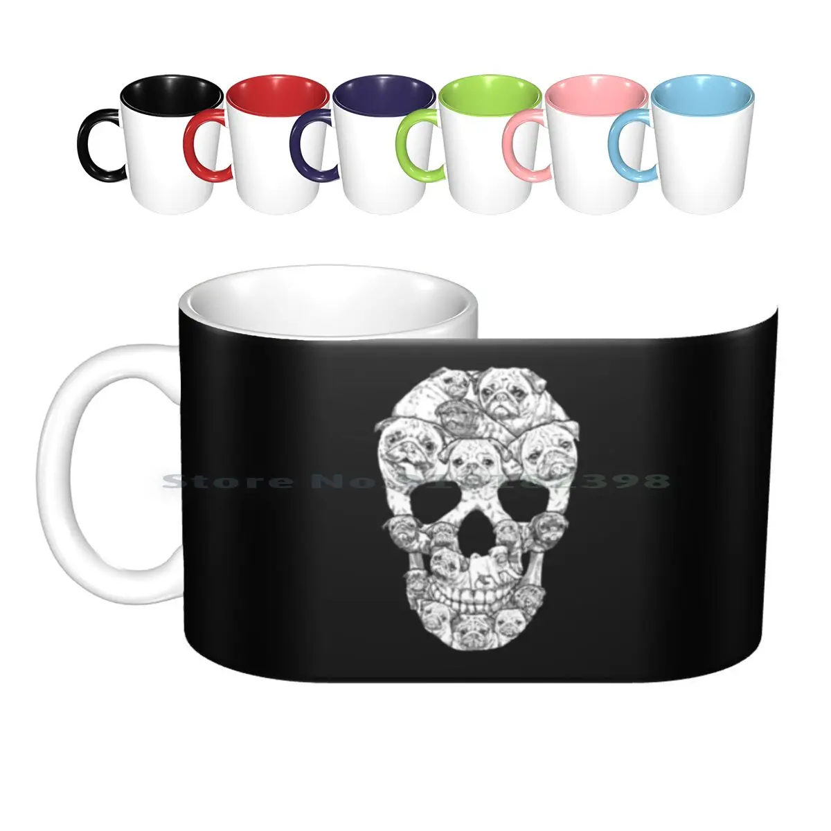 Pug Skull Ceramic Mugs Coffee Cups Milk Tea Mug Pugs Pug Dogs Dog Skull Halloween Animals Cute Cool Dark Creative Trending