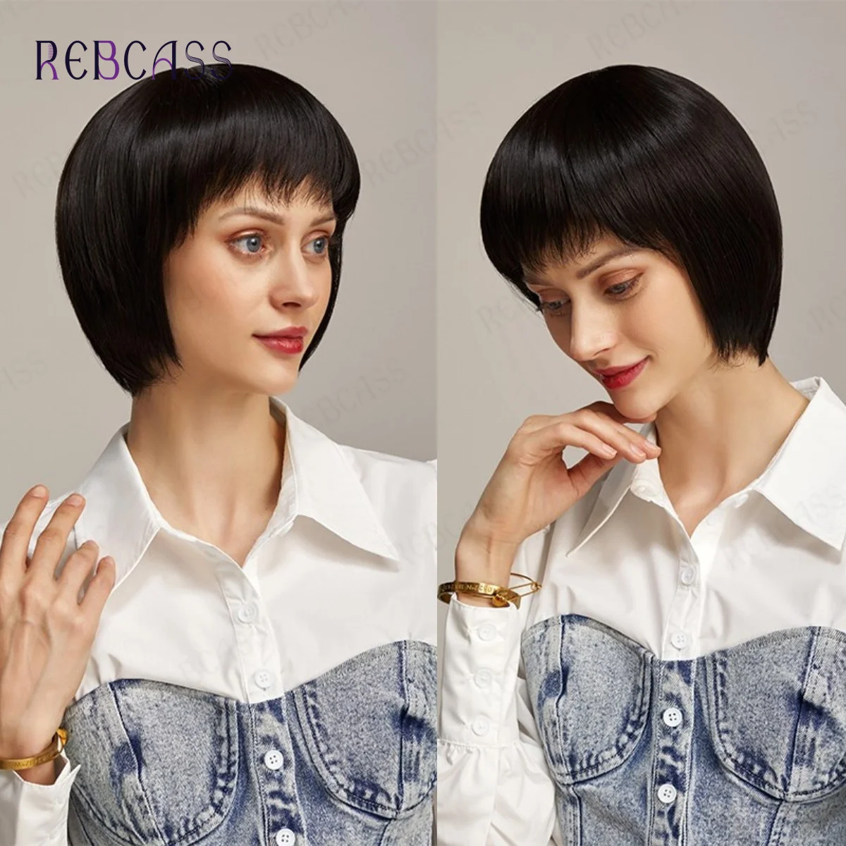 Короткие прямые парики черные коричневые синтетические волосы с челкой для