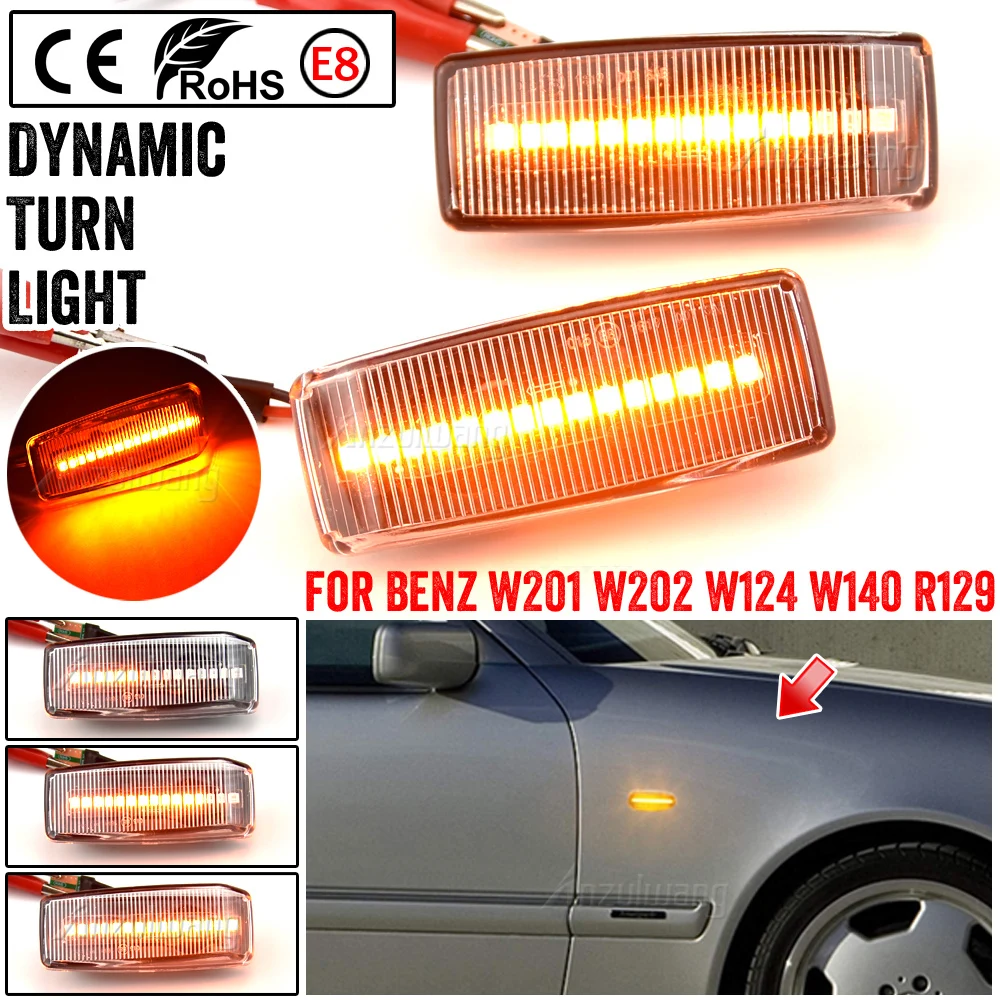

For Mercedes C E S SL CLASS W201 190 W202 W124 W140 R129 LED Dynamic Turn Signal Light Flowing Water Side Marker Indicator Light