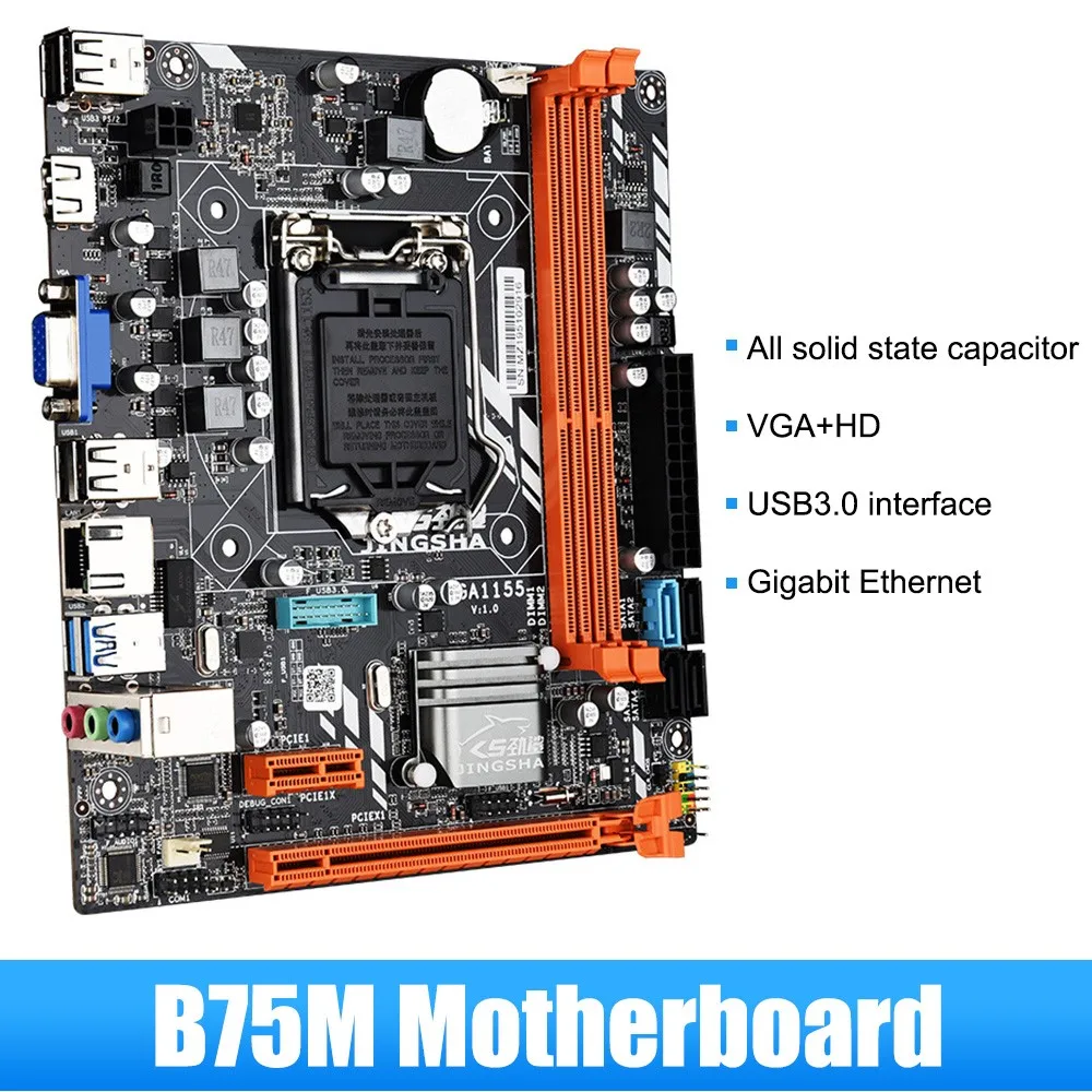 

Материнская плата B75M для компьютера, двухканальная DDR3, 16 ГБ, USB 3,0, SATA 1155, поддержка ЦП I3/I5/I7