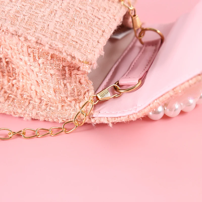 

Hot Fashion Crown Shoulder Bag, Shinny Crystal Pack Kid Lace Bowknot Square Pocket Detachable Chain Pearl Handbag