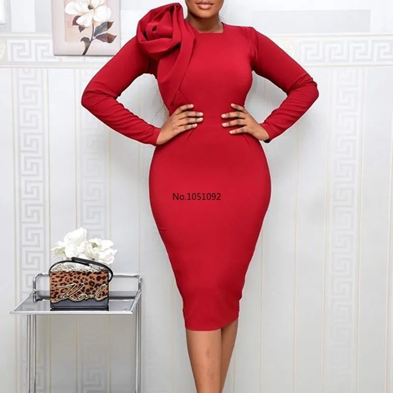 Красное элегантное вечернее Деловое платье для работы на осень 2020 приталенное