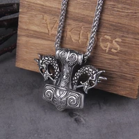 never fade thors hammer mjolnir pendant necklace viking dragon scandinavian norse viking necklace with wooden box as gift