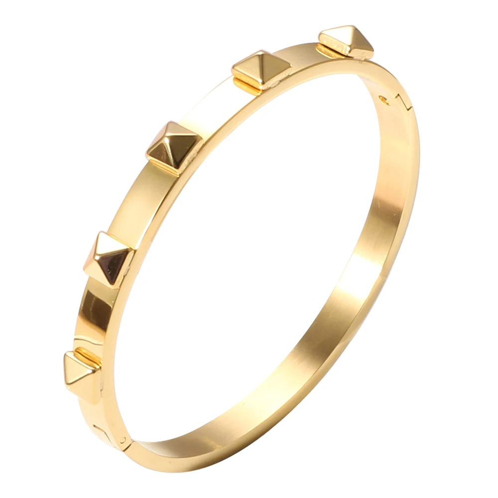 Роскошный браслет с золотыми манжетами и заклепками из нержавеющей стали 5