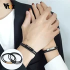 Повседневные персонализированные черные браслеты Vnox из натуральной кожи для мужчин и женщин, плетеные браслеты-цепочки с индивидуальной гравировкой и очаровательной застежкой, ювелирные изделия