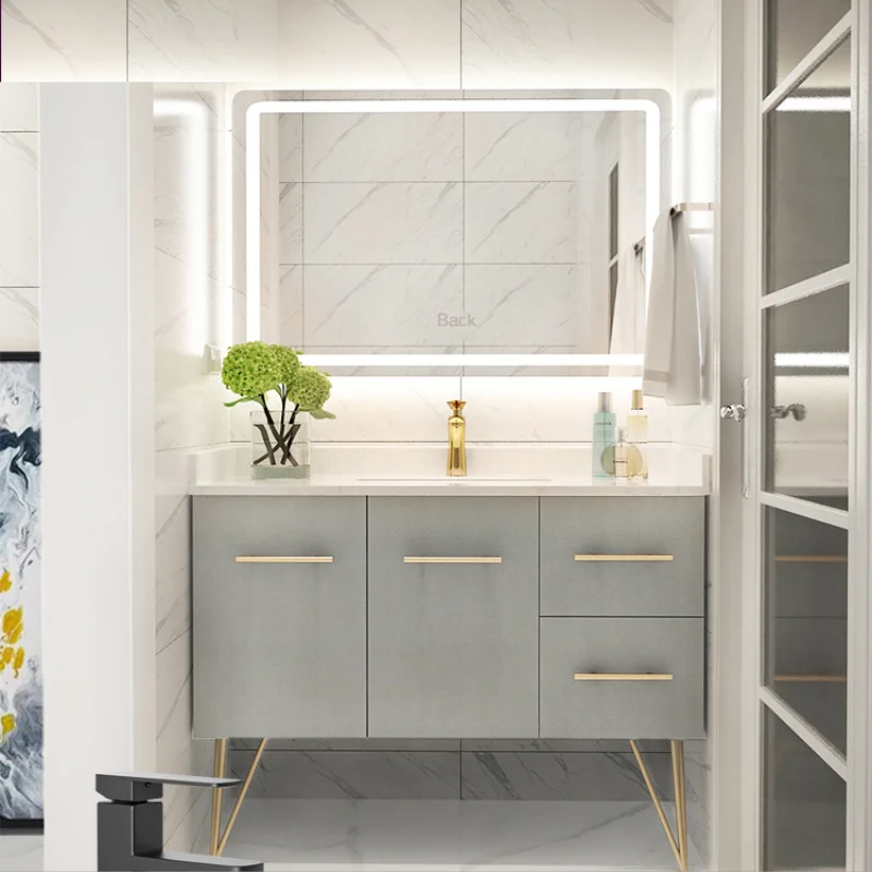 

zq Smart Light Luxury Bathroom Bathroom Cabinet Combination Suit Modern Simple Bathroom Table Small Apartment