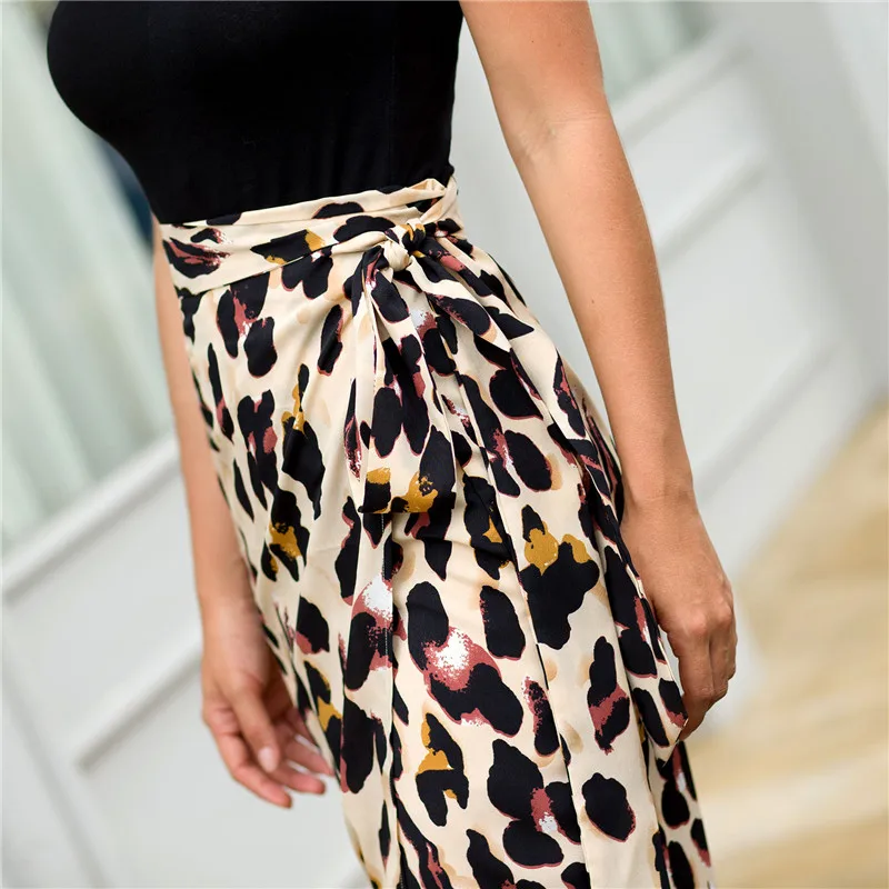

Elegant 2020 Summer Women Skirt Leopard Print Casual Hot-sale Sashes Holiday Skirt