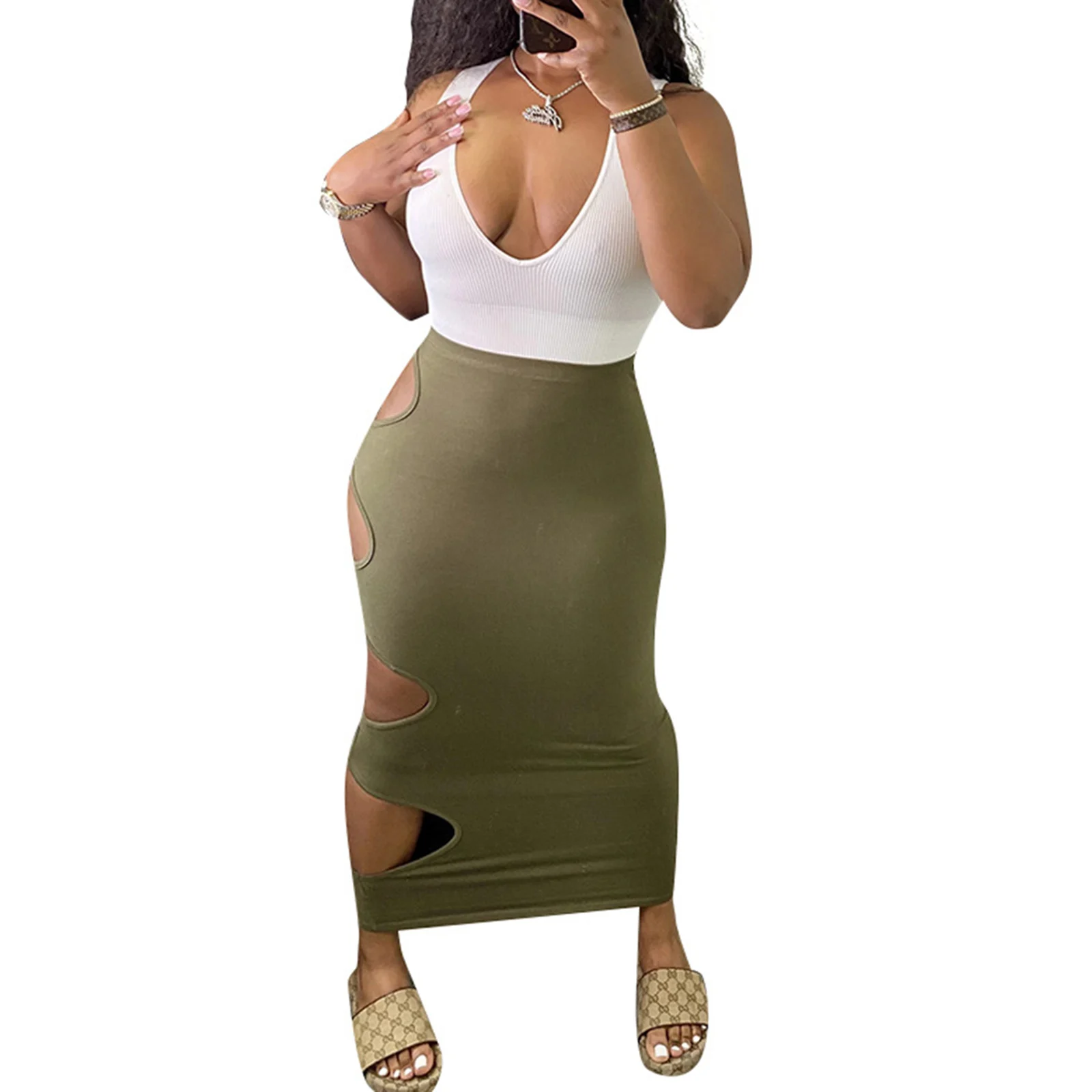 

Knitted Bodycon Maxi Dress Sexy Hollow Out Dresses for Women Party Summer Clothes Sleeveless Club Outfits Party Dresses