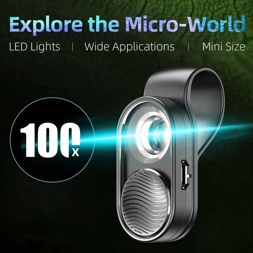 Lente do Telefone Microscópios de Vidro Conduziu a Luz com Grampo Universal para o Telefone Apexel Microscópio Micro Móvel Mini Bolso Lupa 100x