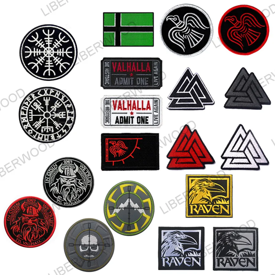 Ворон символ Одина Unicursal Valknut Valhalla тактические Викинги боевой патч Blackbird Sun эмблема военный значок аппликация патч
