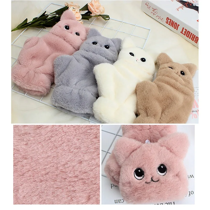 

Plush Women Flip Half-finger Gloves Cartoon Cat Warm Mittens Thicken Short Girls Fingerless Gloves Touch Screen Mittens