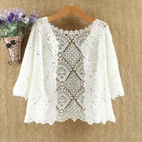 sexy cutout knitted cardigan sweater women five point sleeves thin sunscreen air conditioning short sweater female spring summer