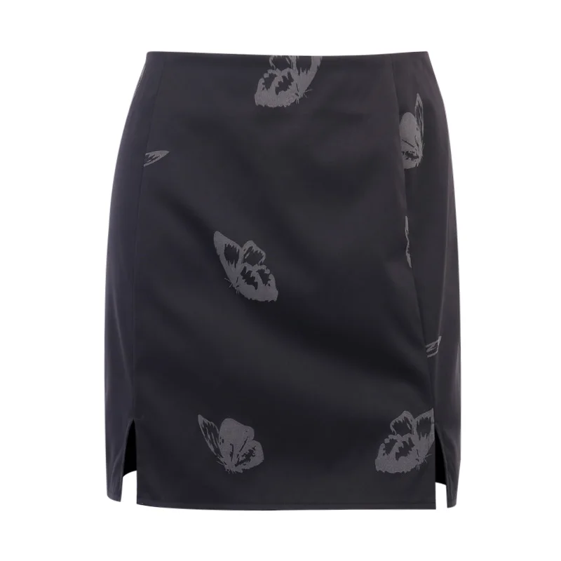

InsDoit Gothic Black High Waist Mini Skirt Harajuku Reflective Butterfly Print Skirt Women Streetwear Casual Sexy Split Skirts