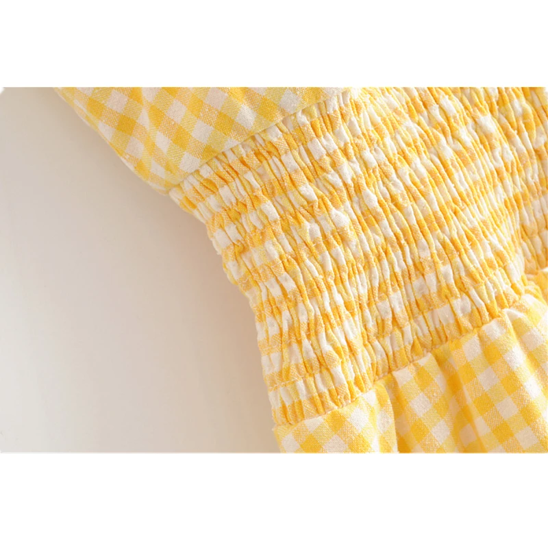 Женская одежда GLAUKE желтое клетчатое платье без рукавов с эластичным поясом